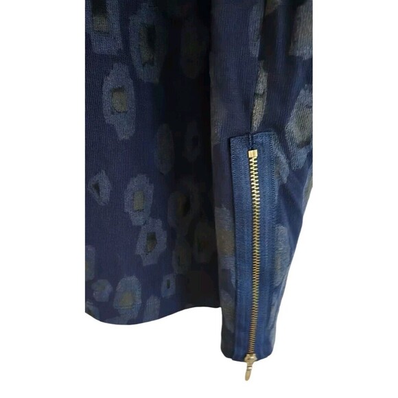 Gap Dress Womens Large Blue Leopard Print Gold Zip Hem Knee Length Cotton - Picture 4 of 7